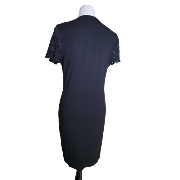 Vince Camuto Lace Top Short Sleeve Midi Shift Dress Black Size Large - Picture 2 of 7